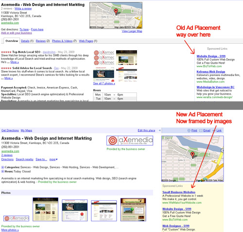 New ad placement for Google Place pages